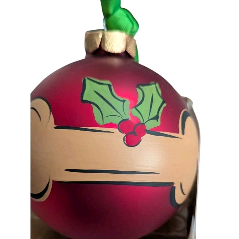 Blown Glass Handpainted Dog Bone Christmas Ornament Bow Red 4” Ball Pet New Box - Picture 7 of 7